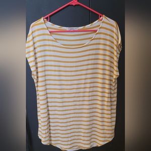 Green Envelope striped mustard top.